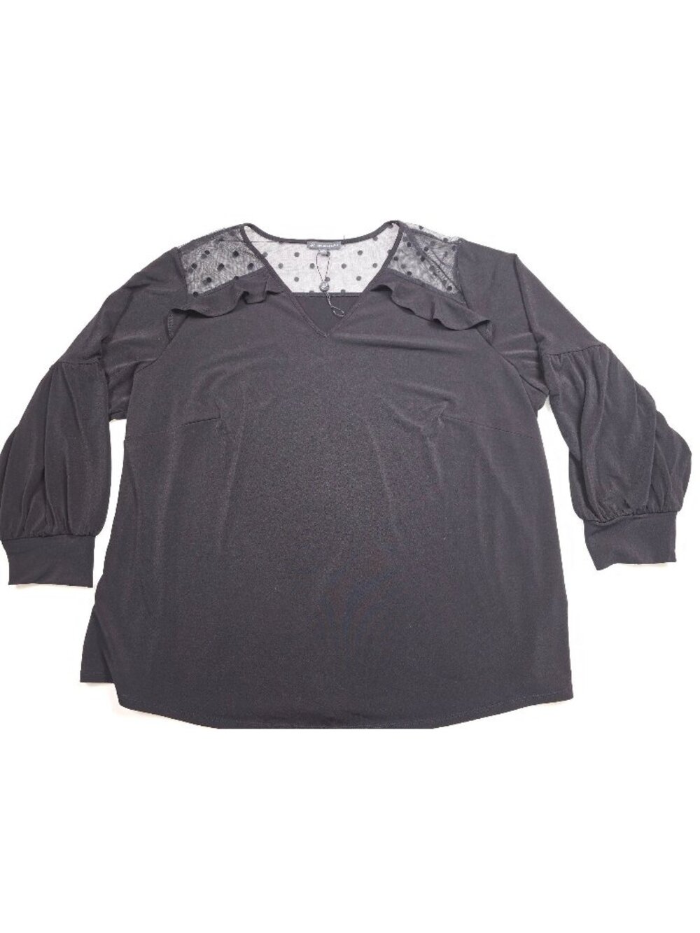 NWOT Adrianna Papell Black Sheer Polka Dot Yoke 3/4 Sleeve Blouse 3X